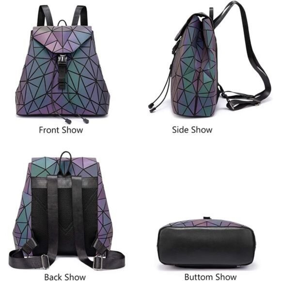 Geometric Luminous Handbag Holographic Reflective Bag Backpack - Picture 3 of 7
